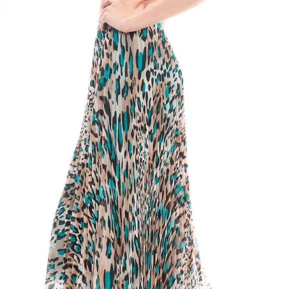 Loyd Ford NWT Pleated Teal Animal Print Midi Skirt Size 2 - Picture 16 of 16